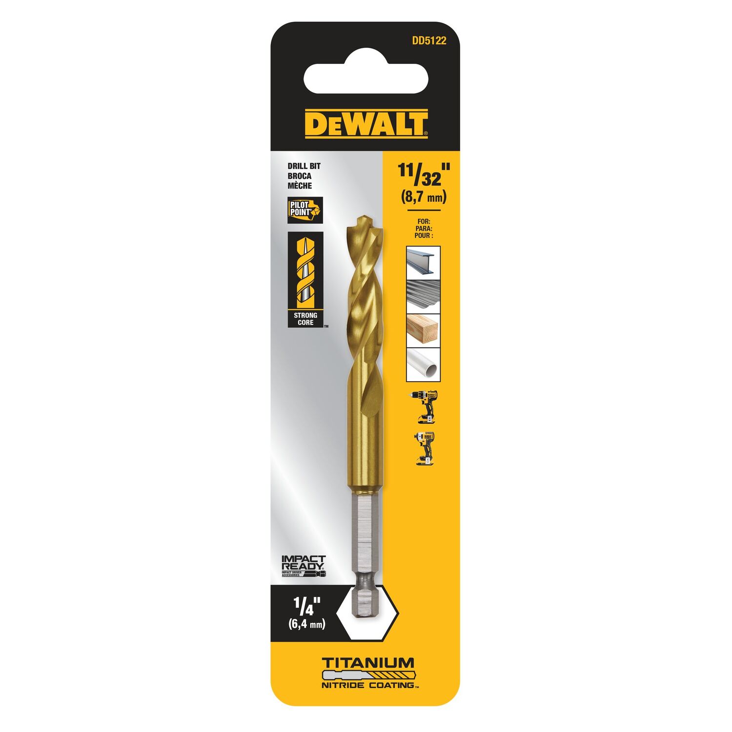 DEWALT Impact Ready Titanium Nitride Coated Drill Bit, 11/32-In