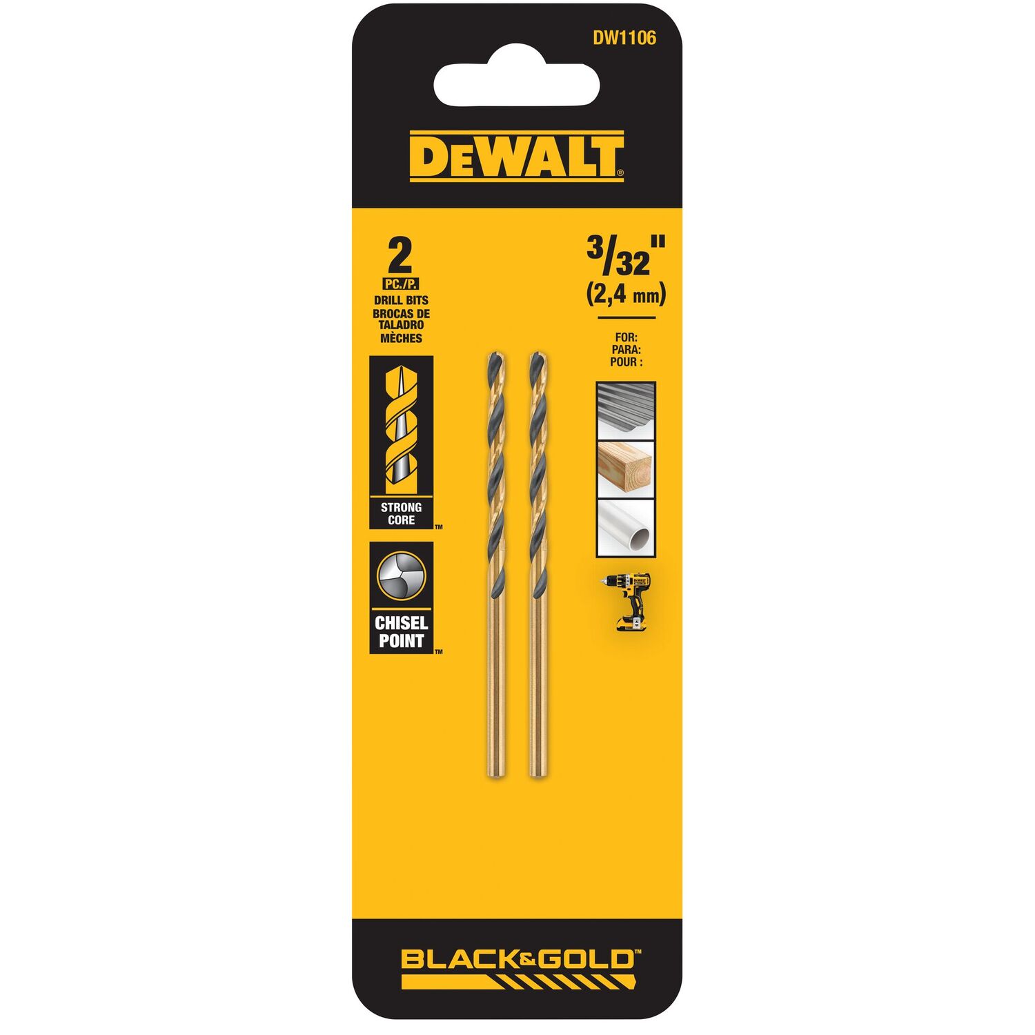 DEWALT Black Oxide Split Point Drill Bit, 3/32-In, 2-Pk
