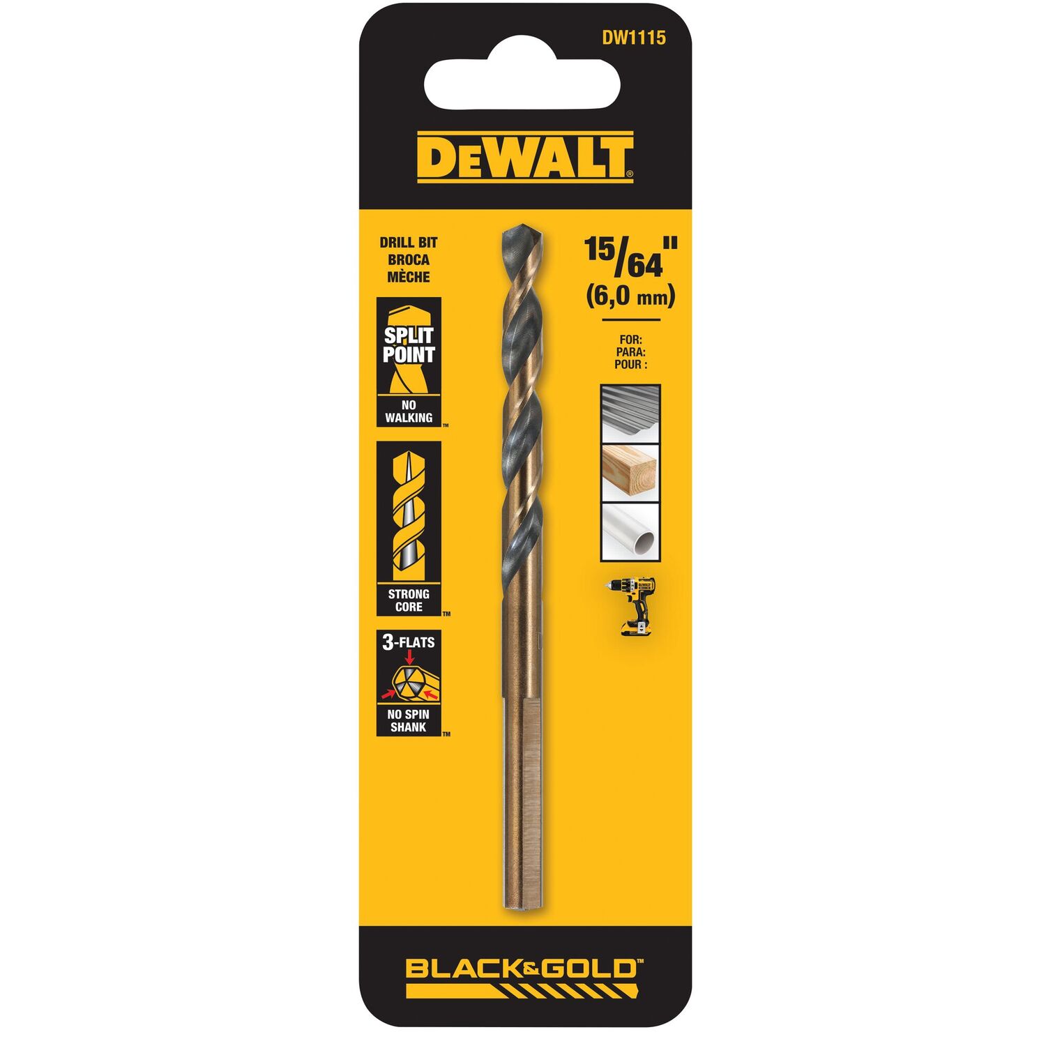 DEWALT Black Oxide Split Point Drill Bit, 15/64-In