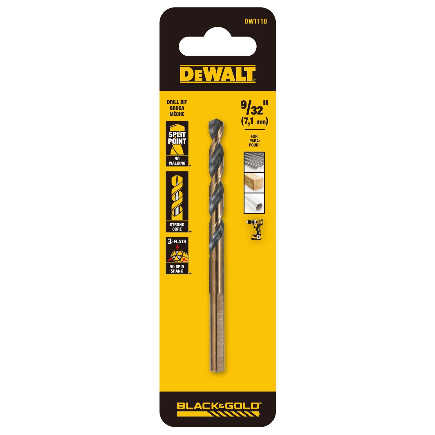 DEWALT Black Oxide Split Point Drill Bit, 9/32-In