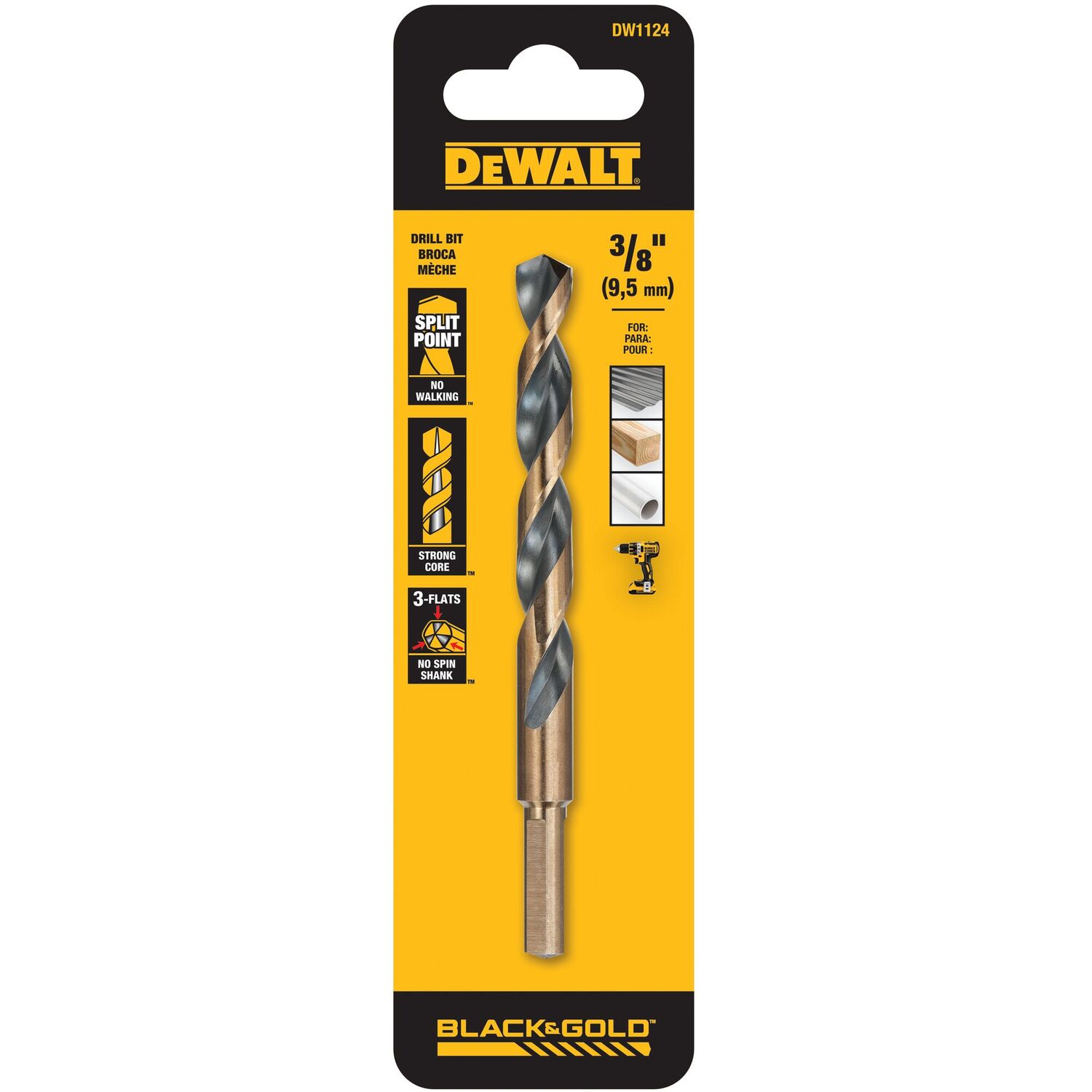 DEWALT Black Oxide Split Point Drill Bit, 3/8-In