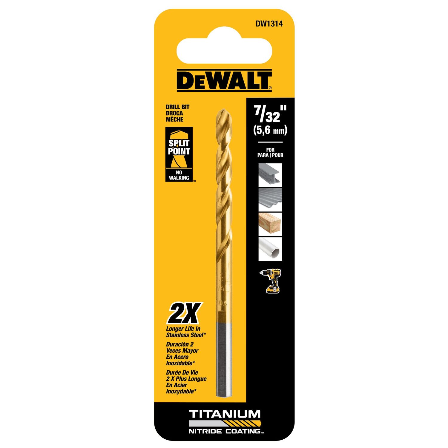 DEWALT Titanium Nitride Coated Drill Bit, 7/32-In