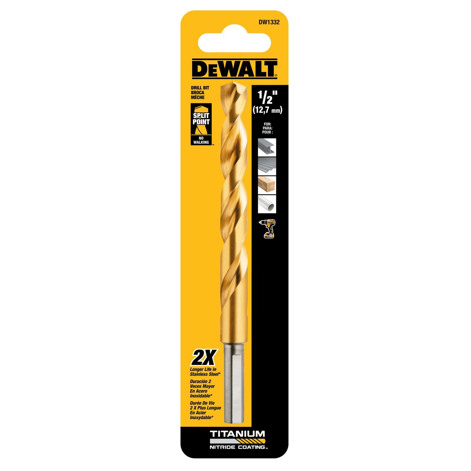 DEWALT Titanium Nitride Coated Drill Bit, 1/2-In