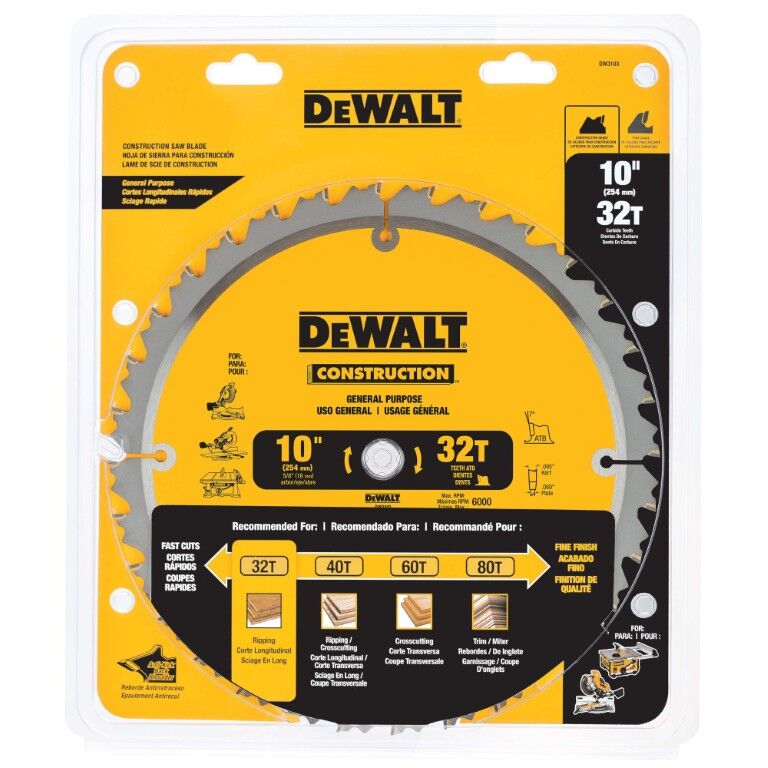 DEWALT Construction Miter/Table Saw Blade, 32T, 10-In