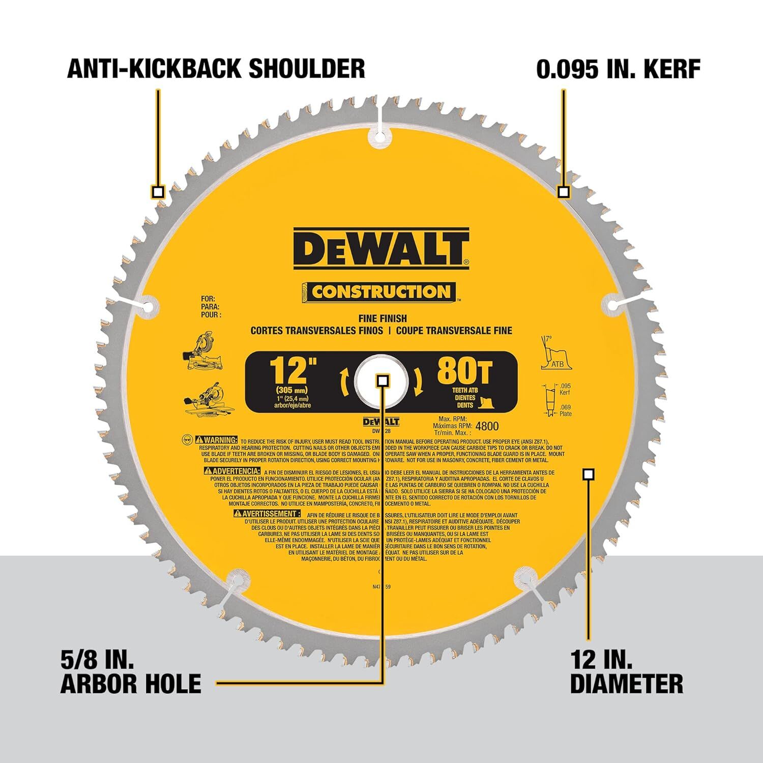 DEWALT Construction Miter Saw Blade Combo Pack, 32T & 80T, 12-In, 2-Pk