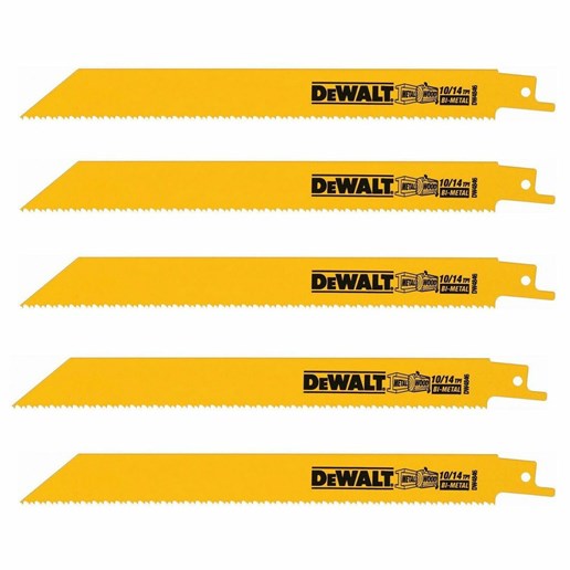 DEWALT 5 Pack, 10 Tpi General Purpose Cutting Bi Metal Reciprocating Saw Blade - 8 in