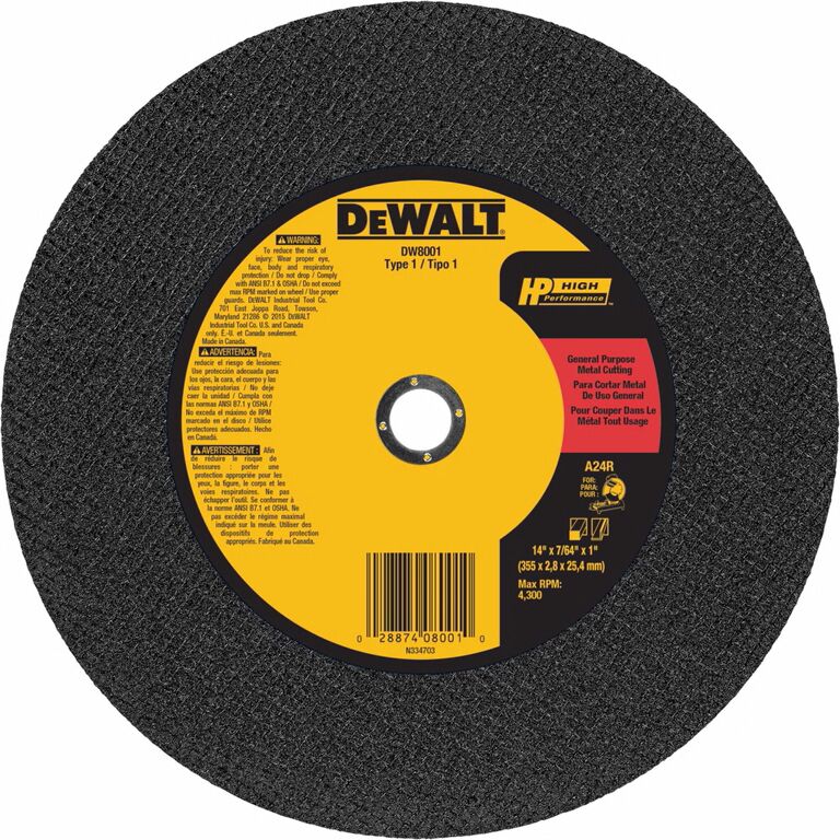 DEWALT General Purpose Chop Saw Wheel Type 1, 14-In x 7/64-In x 1-In