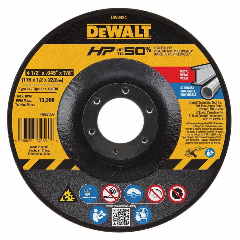 DEWALT High Performance Cut-Off Wheel Type 27, 4 1/2-In x 0.045-In x 7/8-In