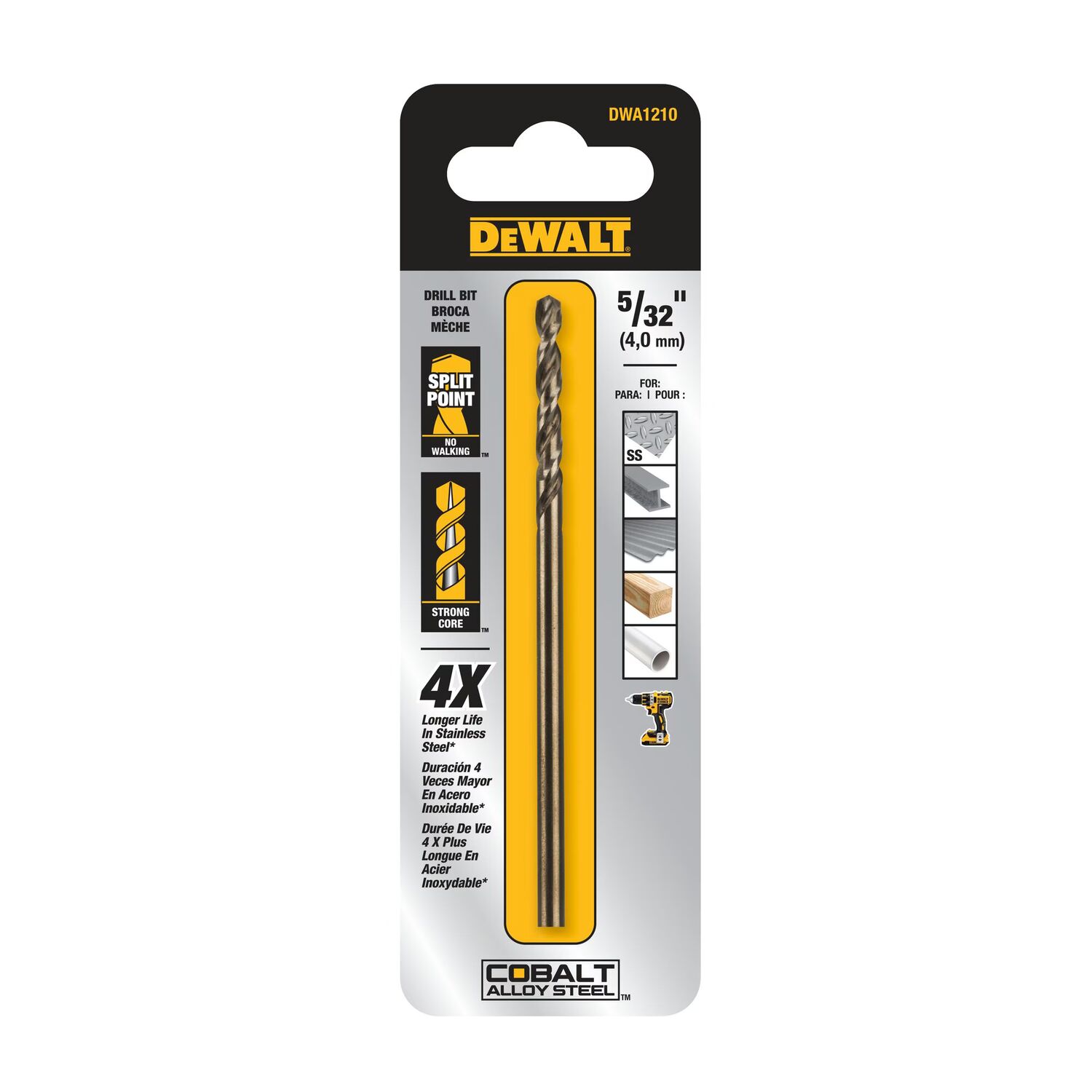 DEWALT Cobalt Alloy Steel Drill Bit, 5/32-In