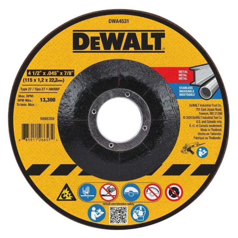 DEWALT Type 1 General Purpose Metal Cut-Off Wheel, 4 1/2 in. x 0.045 in. x 7/8 in.