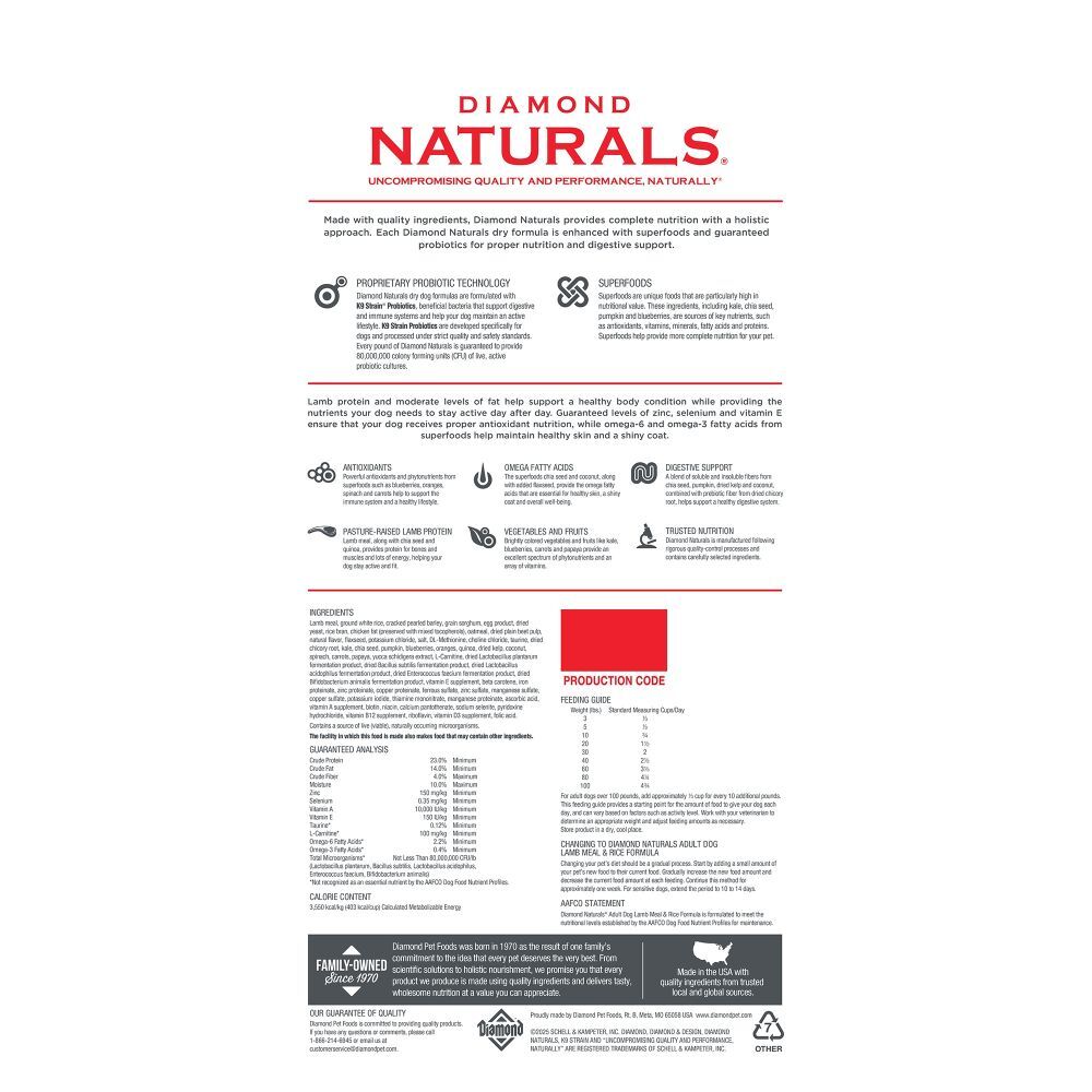 Diamond Naturals Adult Dog Lamb Meal & Rice Formula Dog Food, 40-Lb