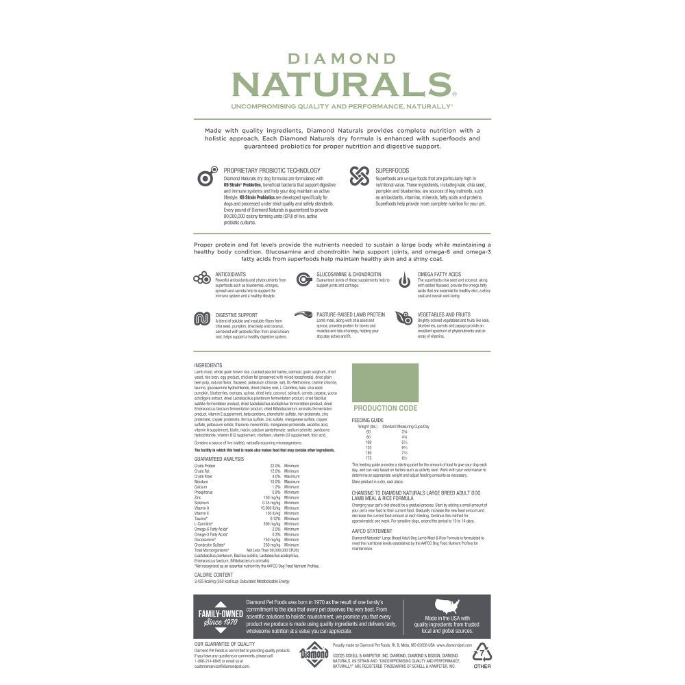 Diamond Naturals Large Breed Adult Dog Lamb Meat & Rice Formula Dog Food, 40-Lb