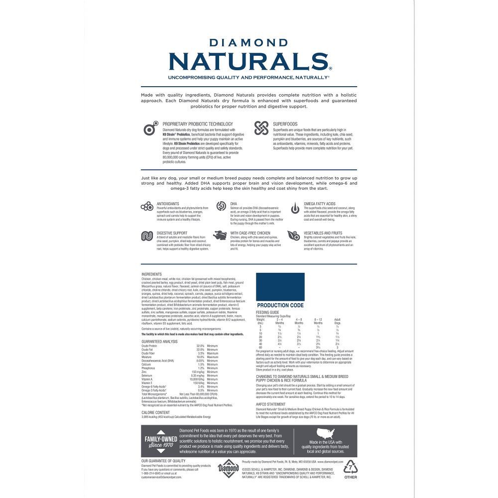 Diamond Naturals Small & Medium Breed Puppy Chicken & Rice Formula Dog Food, 6-Lb