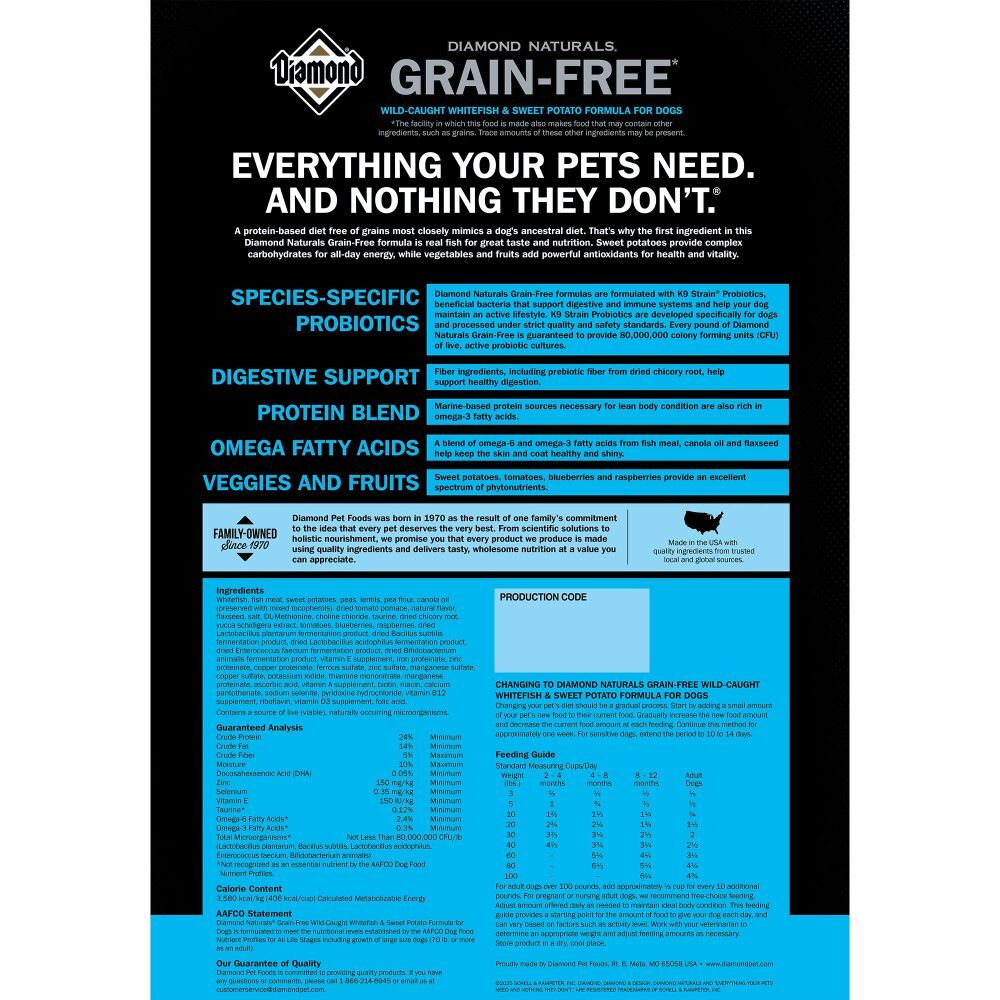 Diamond Naturals Grain-Free Wild-Caught Whitefish & Sweet Potato Dog Food, 28-Lb