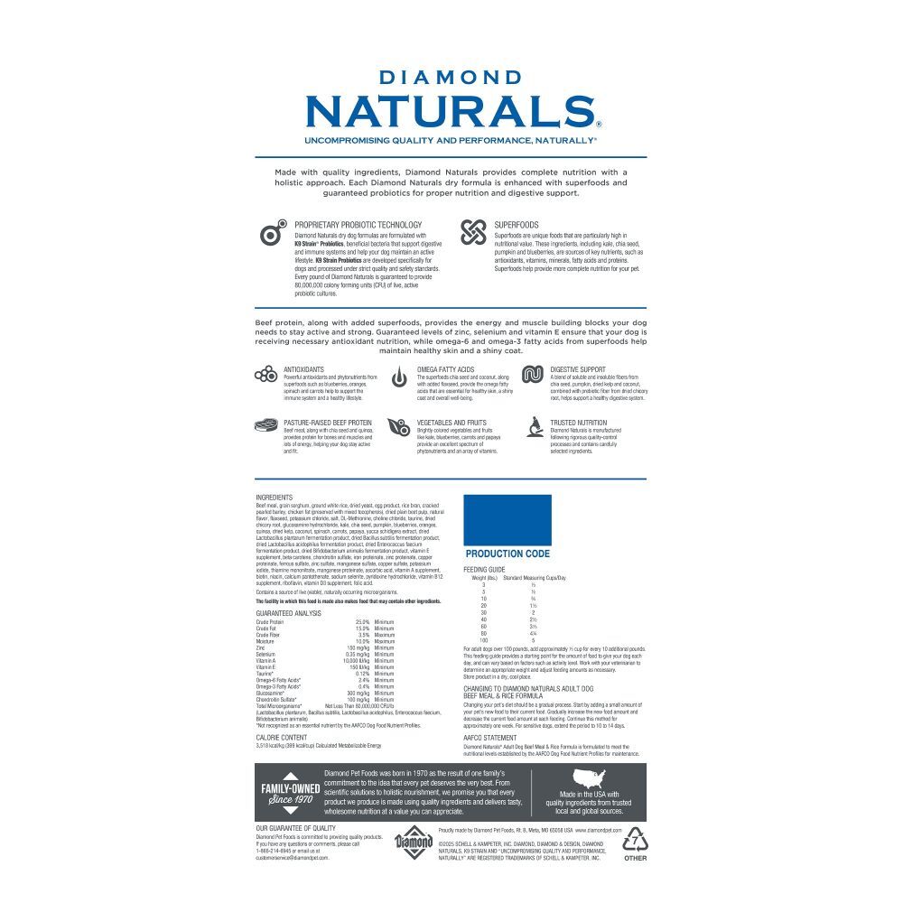 Diamond Naturals Adult Dog Beef Meal & Rice Formula Dog Food, 40-Lb