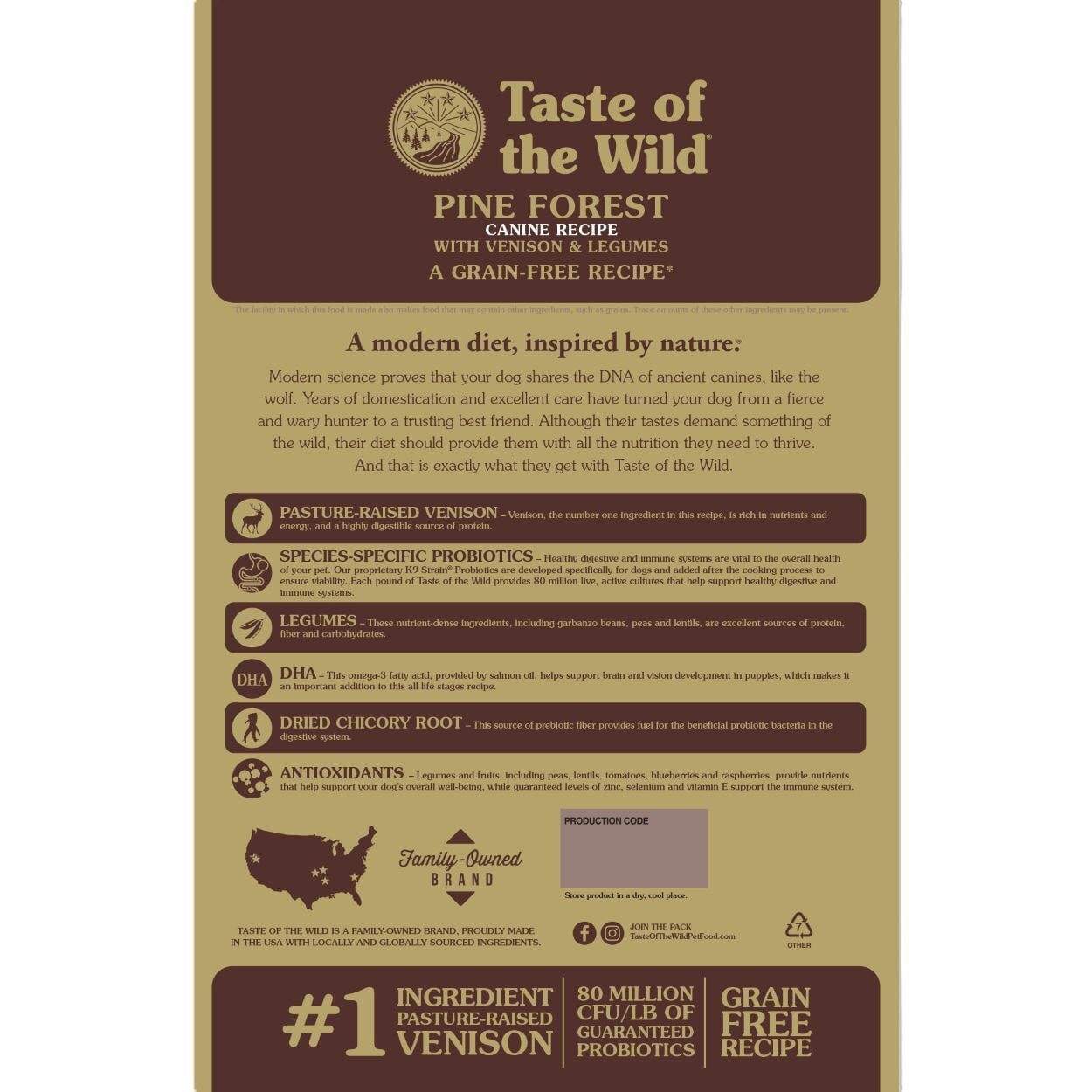 Taste of the Wild Pine Forest Canine Recipe with Venison & Legumes Dog Food, 5-Lb