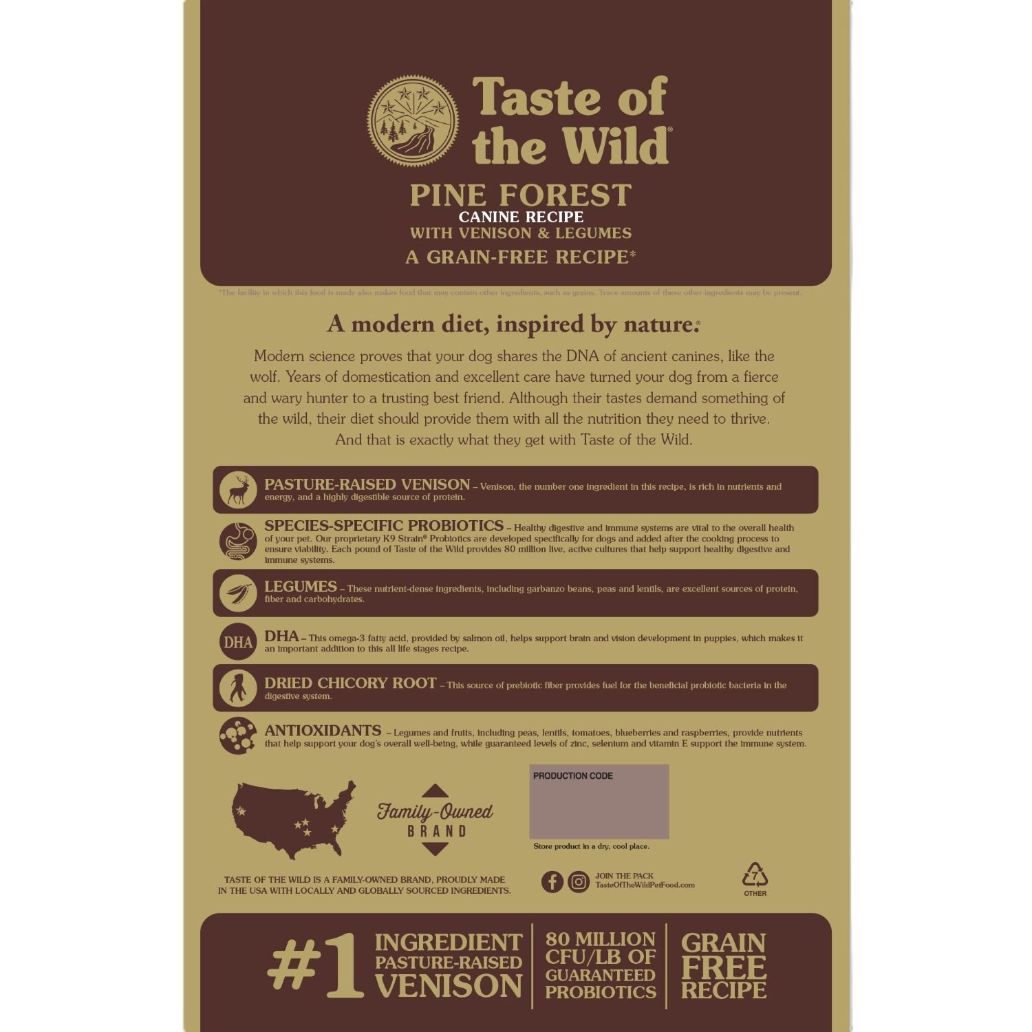 Taste of the Wild Pine Forest Canine Recipe with Venison & Legumes Dog Food, 14-Lb