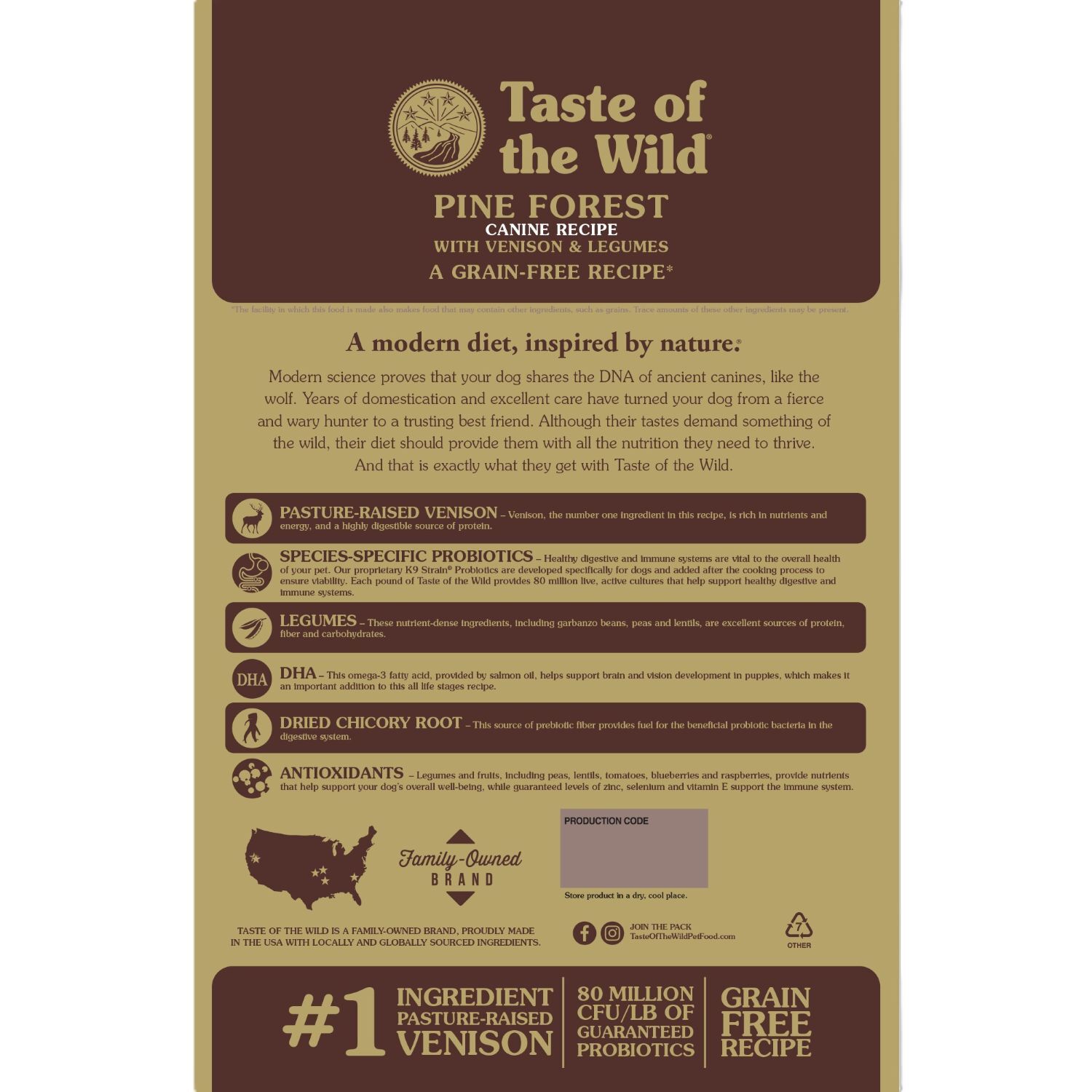 Taste of the Wild Pine Forest Canine Recipe with Venison & Legumes Dog Food, 28-Lb