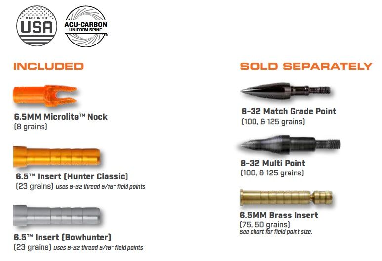 Easton Archery 6.5mm Bowhunter 300 Arrow, 32-In, 6-Pk