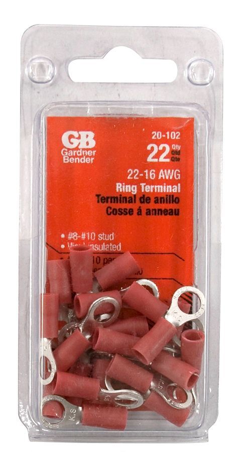 Gardner Bender Ring Terminal, Crimp, #22-#16 AWG, 22-Pk
