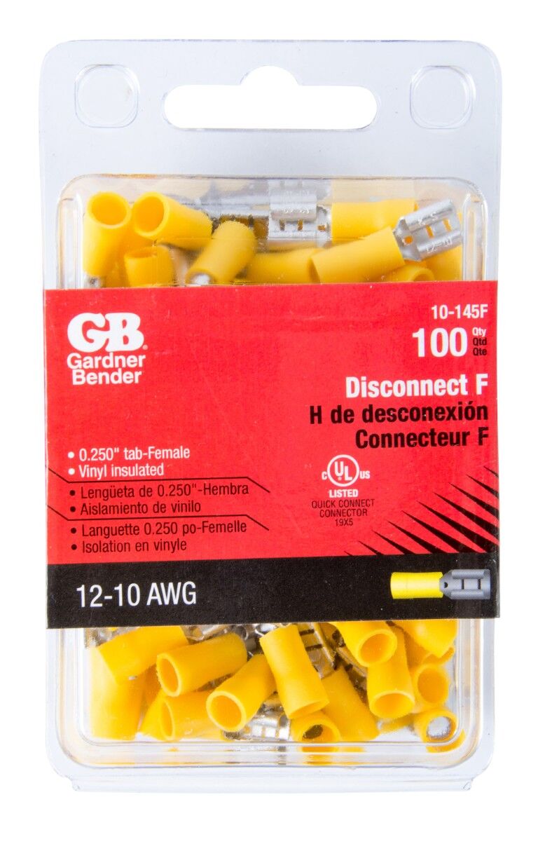 Gardner Bender Yellow Female Disconnect Tab 12-10 Gauge, 1/4-In, 100-Pk