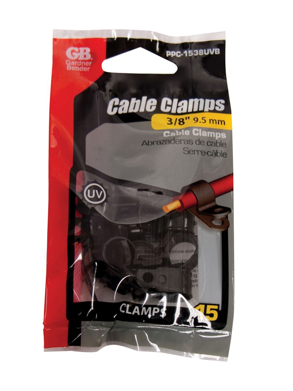 Gardner Bender UVB Black Plastic Cable Clamp Screw or Nail Mount, 3/8-In 15-Pk