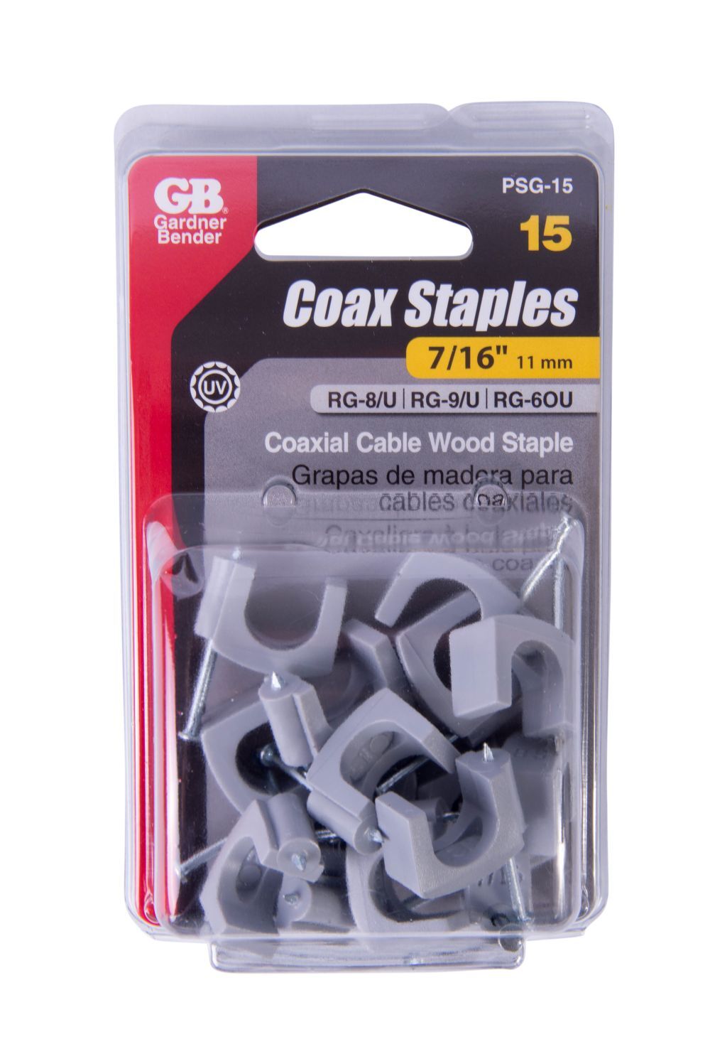 Gardner Bender Polyethylene Coaxial Cable Staples, 7/16-In, 15-Pk