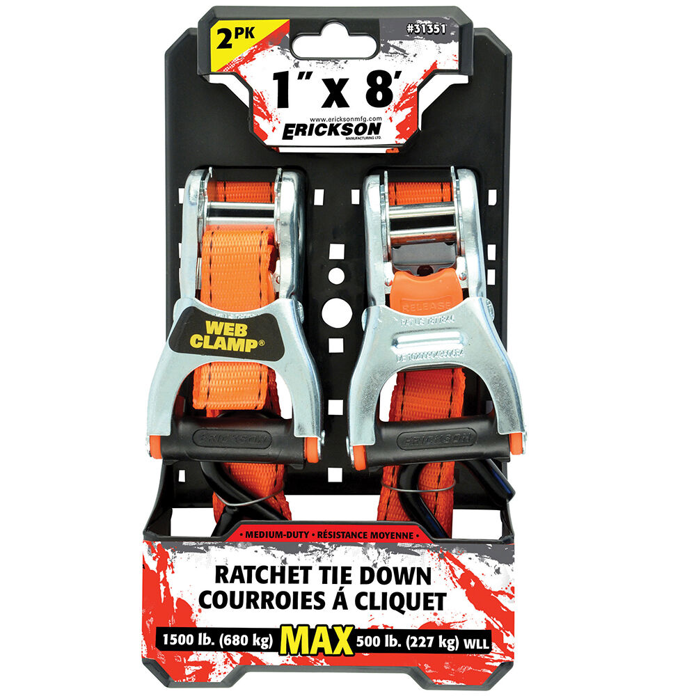 1″ X 8′ - 1500 Lb. Ratcheting Tie-Down With Web Clamp