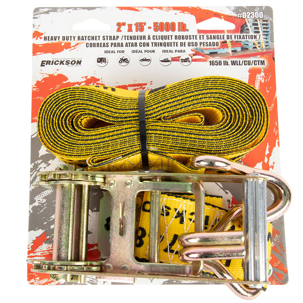 2″ X 15′ - 5000 Lb. Ratchet Strap With Double J-Hooks
