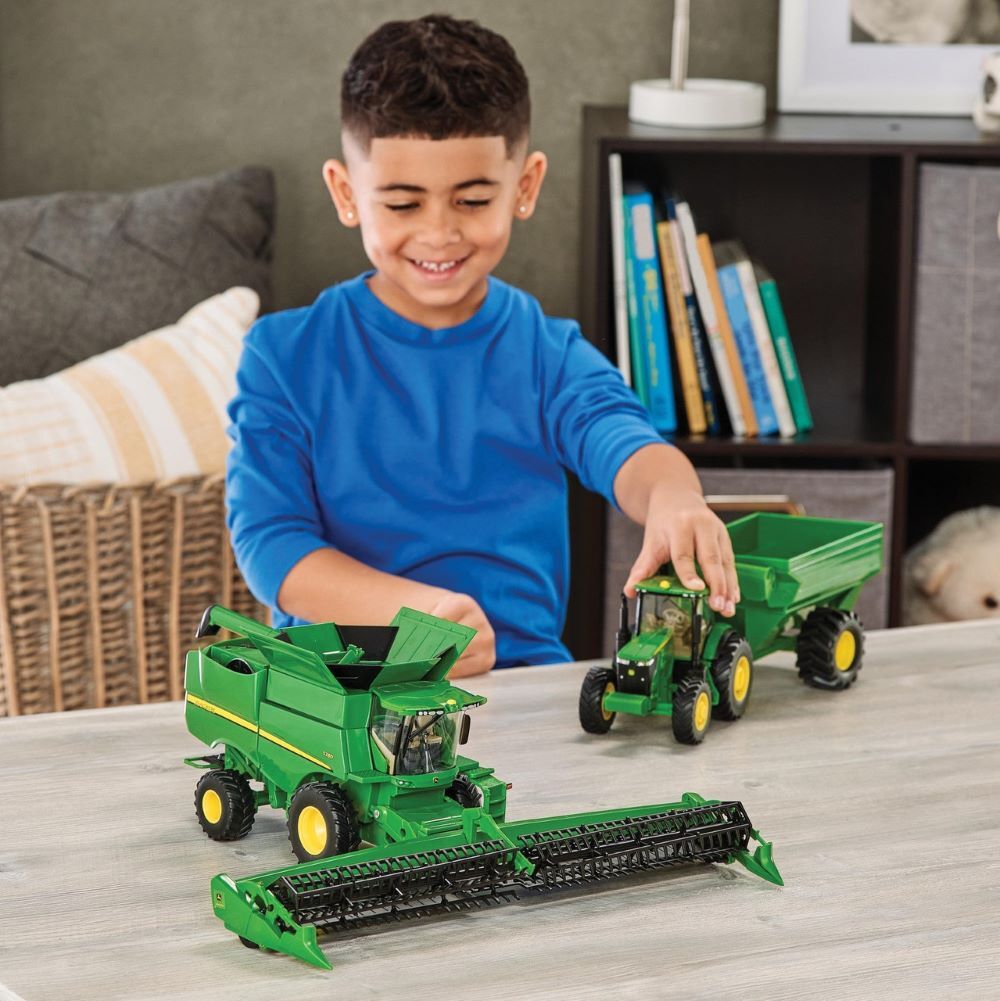 Tomy ERTL John Deere Farm Harvesting Set with Tractor, Grain Cart and Combine Toy Set