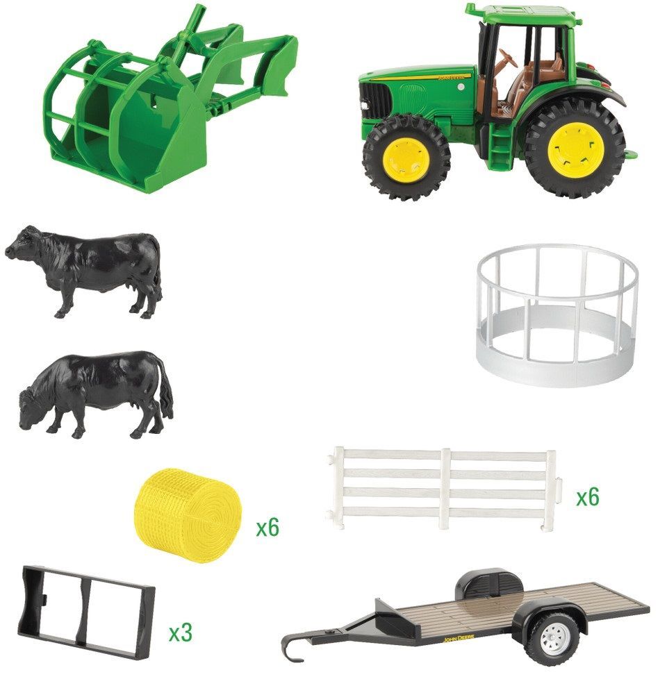 Tomy ERTL John Deere Haying Set with Tractor, Trailer, Farm Animals and More Toy Set