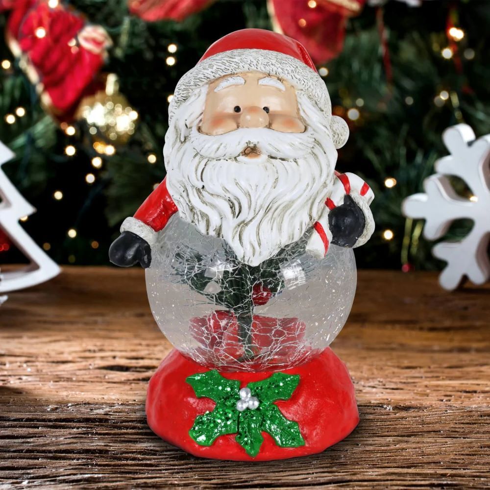 Exhart Hand Painted Christmas Santa Statue with LED Glass Center