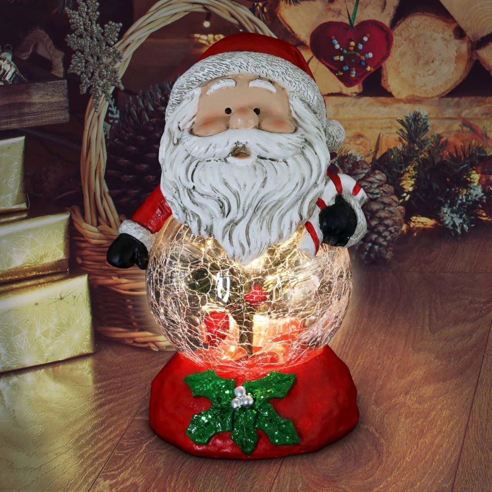 Exhart Hand Painted Christmas Santa Statue with LED Glass Center