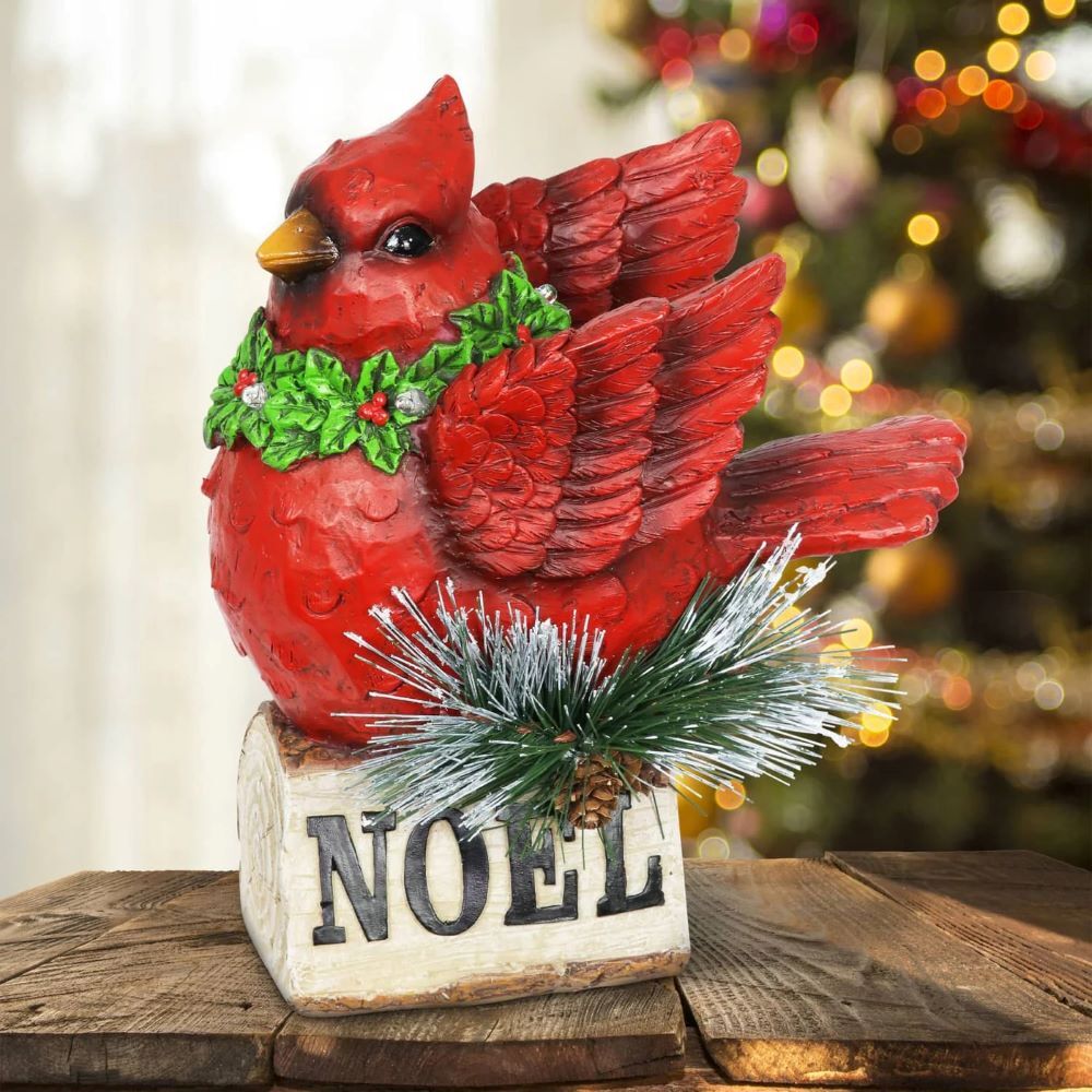 Exhart Hand Painted Christmas Cardinal with LED Garland on Noel Sign