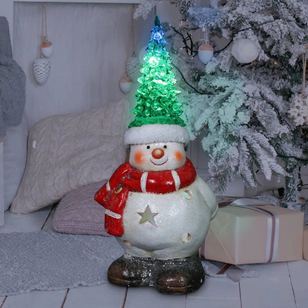 Exhart Snowman with Color Changing LED Christmas Tree Hat