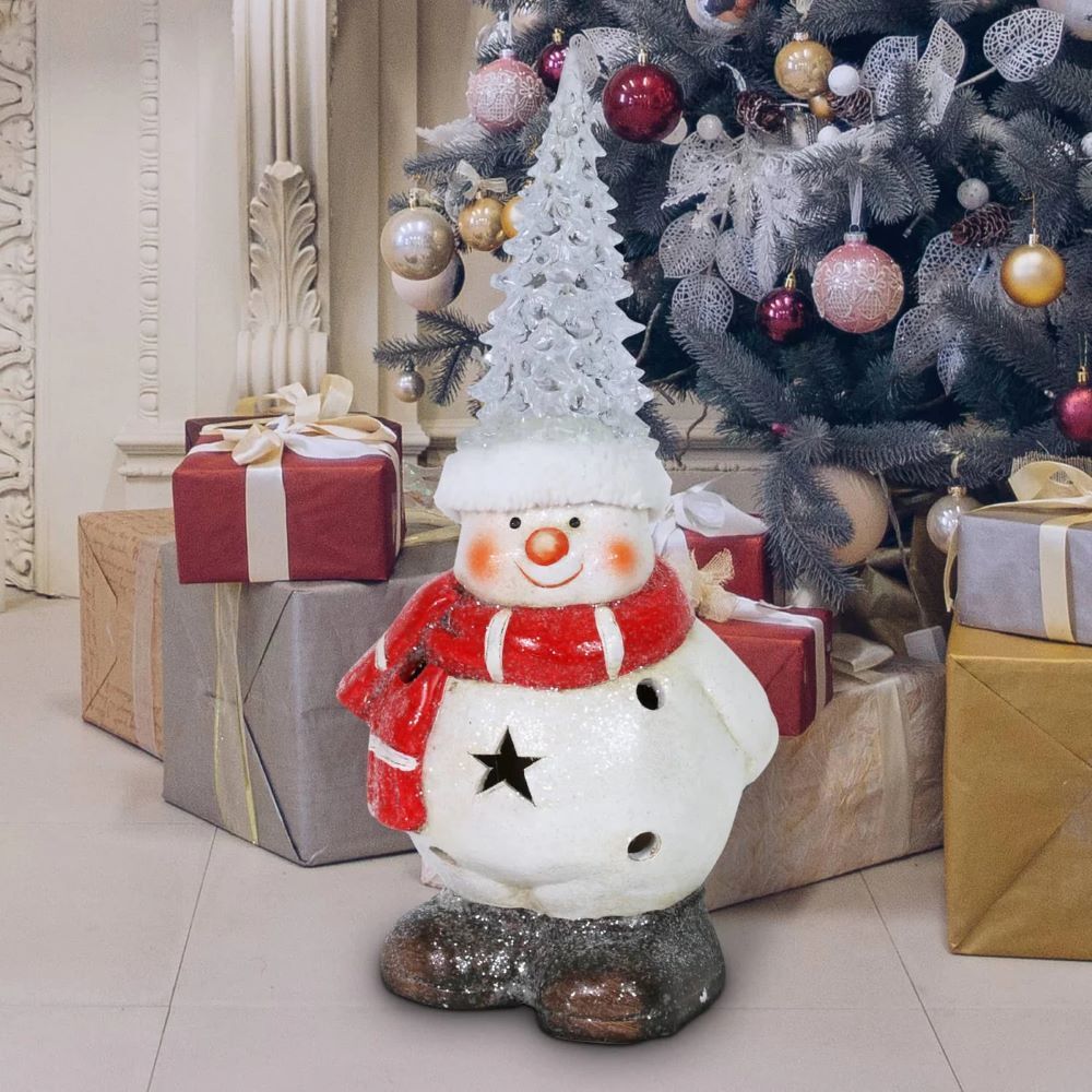 Exhart Snowman with Color Changing LED Christmas Tree Hat