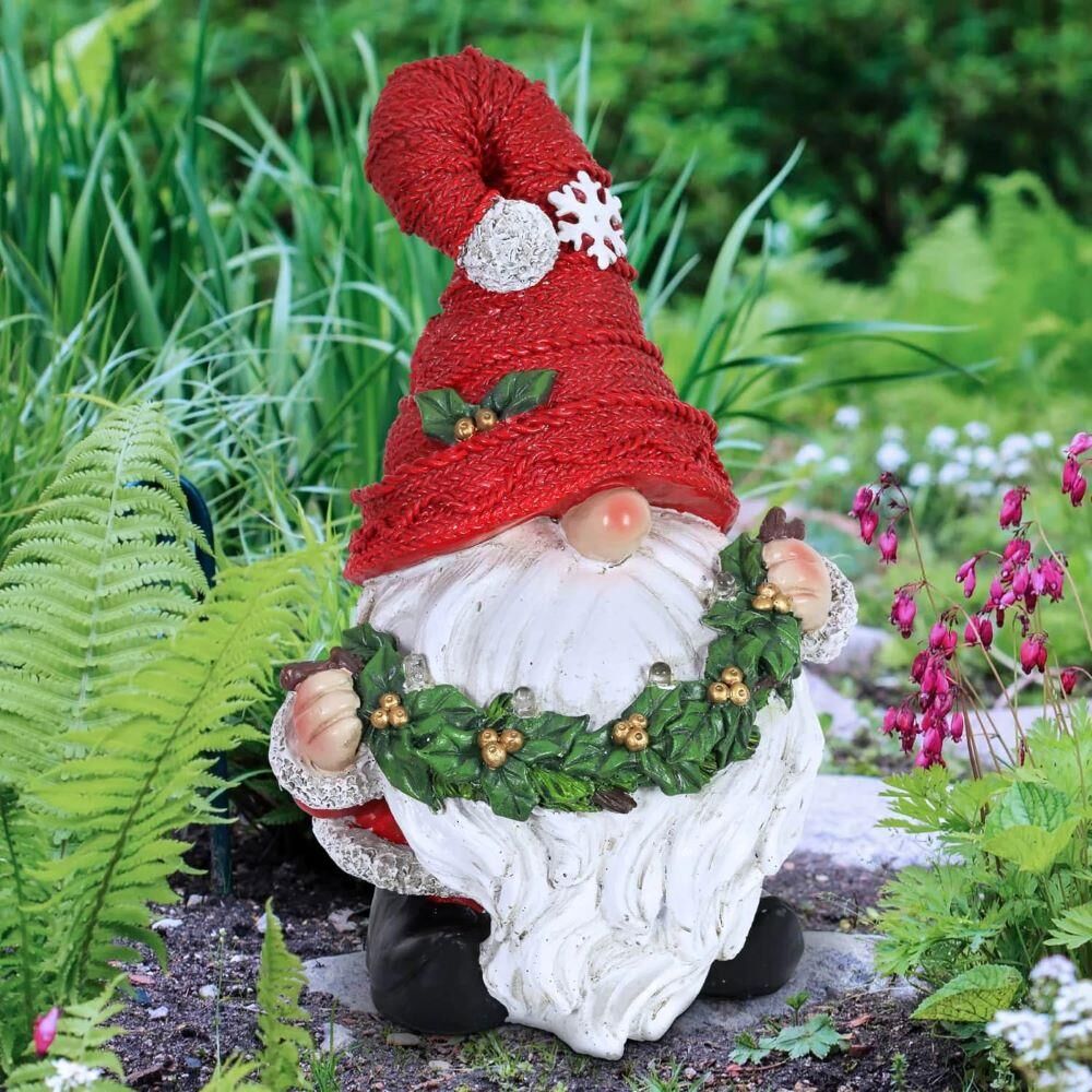 Exhart Red Hat Christmas Gnome with LED Garland