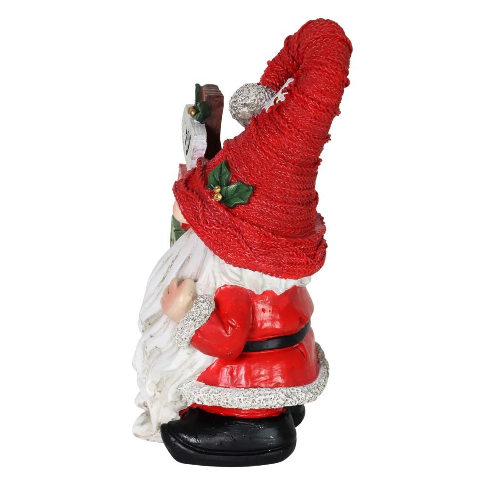 Exhart Hand Painted Red Hat Christmas Gnome with Joy Signpost