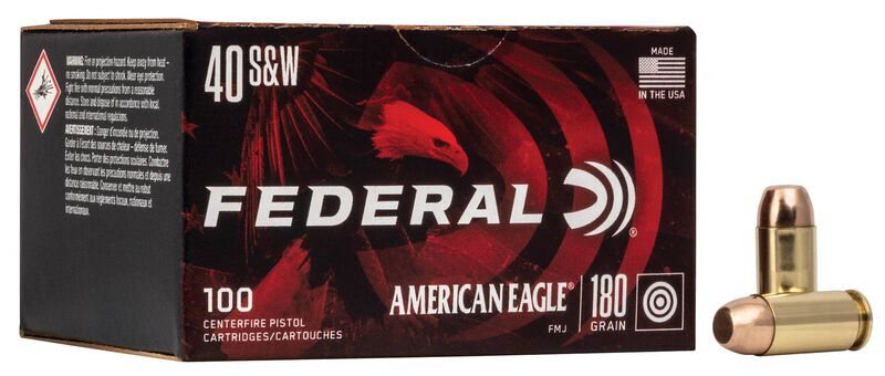 Federal American Eagle .40 S&W, 180 Grain Full Metal Jacket Pistol Ammo, 100-Rd