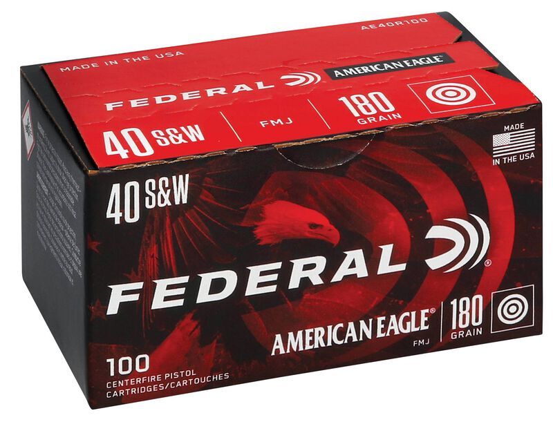 Federal American Eagle .40 S&W, 180 Grain Full Metal Jacket Pistol Ammo, 100-Rd