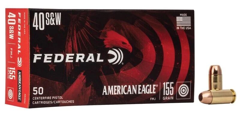 Federal American Eagle .40 S&W, 155 Grain Full Metal Jacket Pistol Ammo, 50-Rd