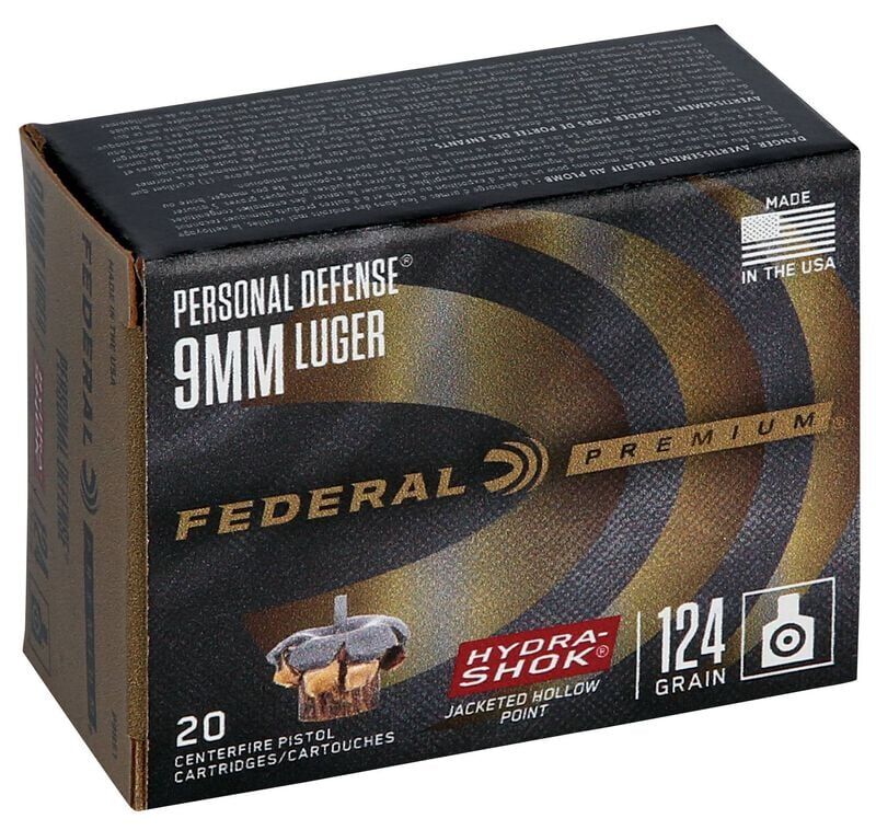 Federal Personal Defense Hydra-Shok 9mm, 129 Grain Jacketed Hollow Point Pistol Ammo, 20-Rd