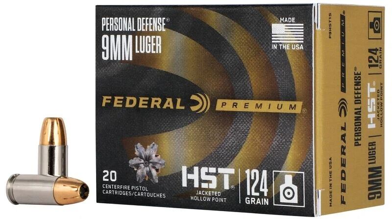 Federal Personal Defense 9mm, 124 Grain HST Jacketed Hollow Point Pistol Ammo, 20-Rd