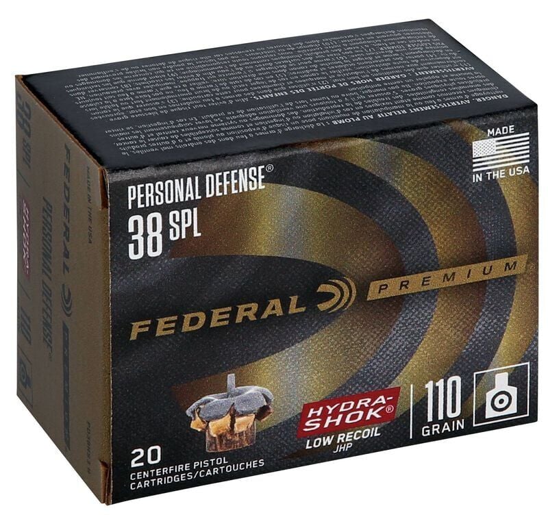 Federal Personal Defense Hydra-Shok .38 Special, 115 Grain Jacketed Hollow Point Pistol Ammo, 20-Rd