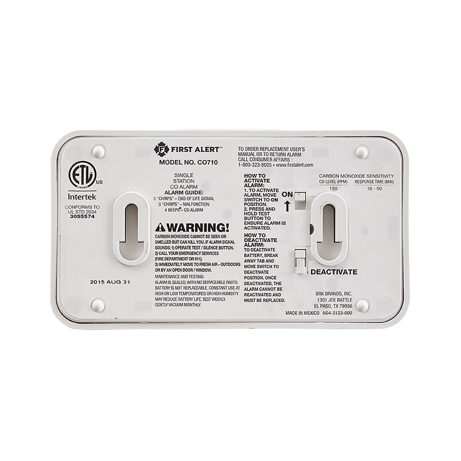 First Alert Carbon Monoxide Alarm With Digital Temperature Display And 10-Year Battery