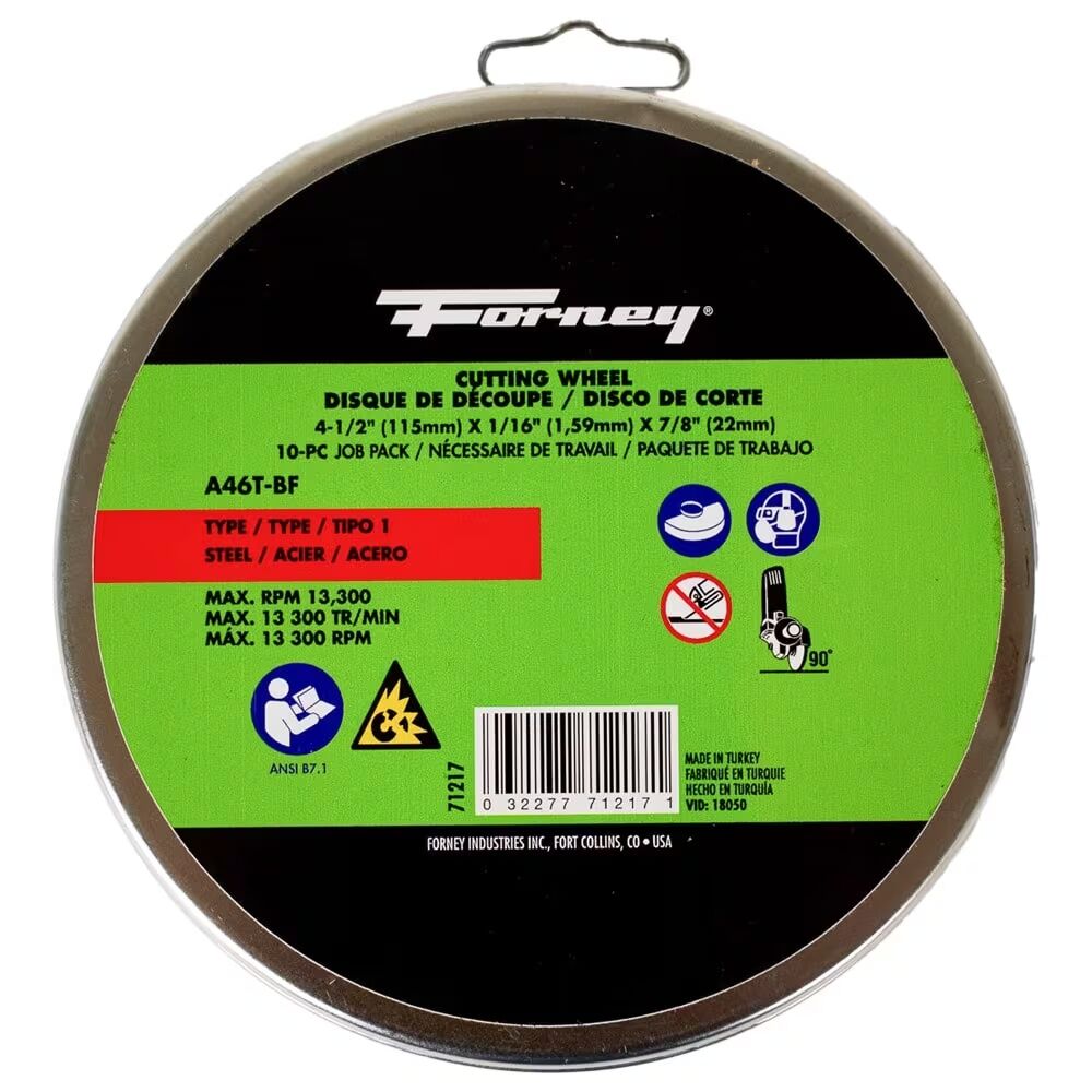 Forney Industries Metal Cut-Off Wheel Type 1, 4 1/2-In x 1/16-In x 7/8-In, 10-Pk