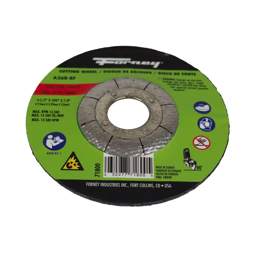 Forney Industries Metal Cut-Off Wheel Type 27, 4 1/2-In x 0.09-In x 7/8-In