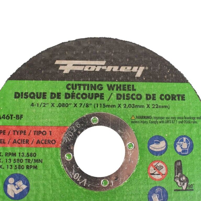 Forney Industries Metal Cut-Off Wheel Type 1, 4 1/2-In x 0.08-In x 7/8-In