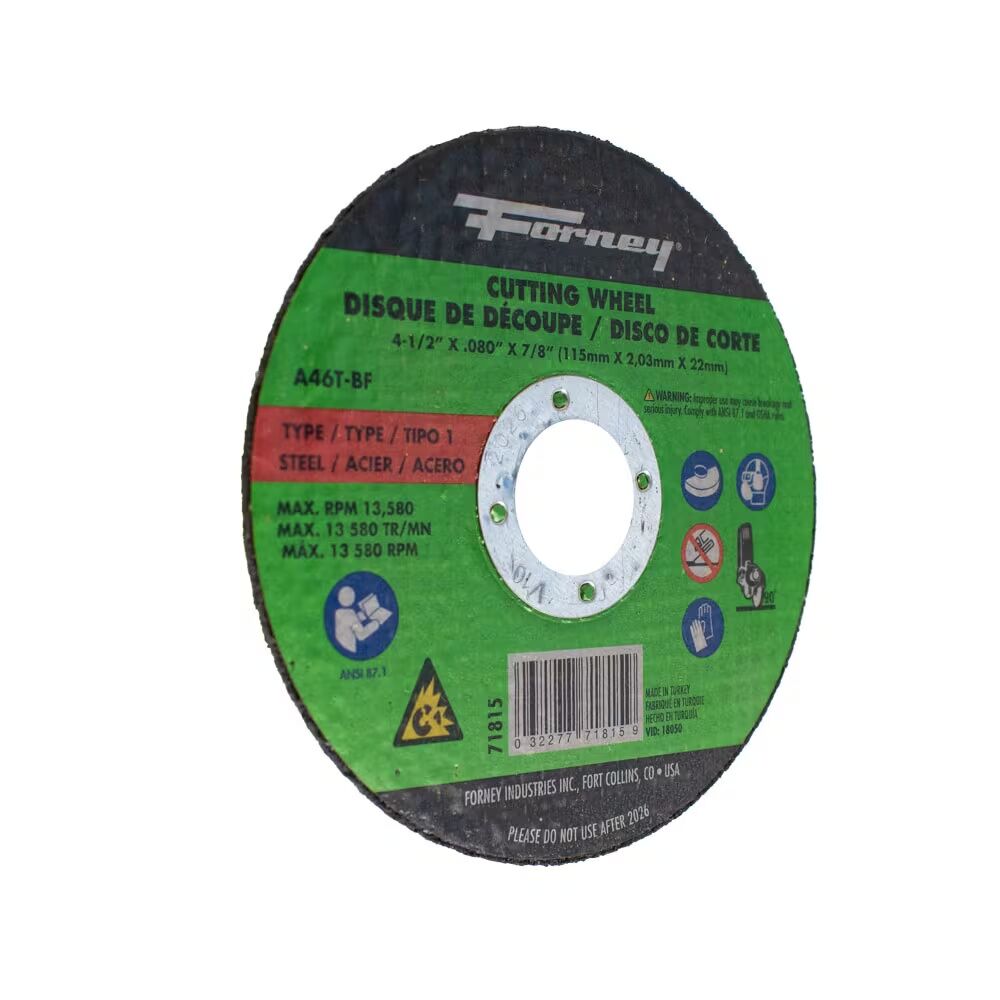 Forney Industries Metal Cut-Off Wheel Type 1, 4 1/2-In x 0.08-In x 7/8-In