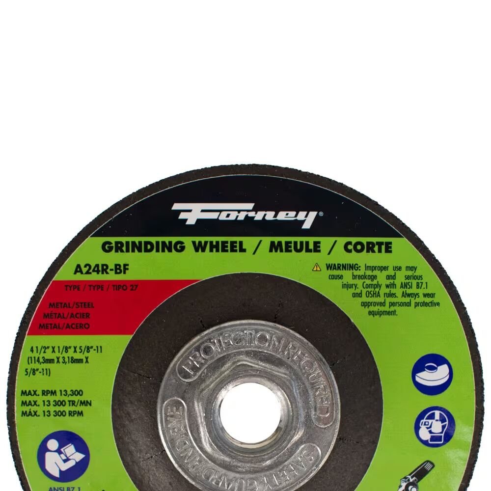 Forney Industries Metal Grinding Wheel Type 27, 4 1/2-In x 1/8-In x 5/8-In - 11